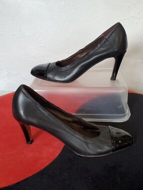 AGL Classic Cap Toe Ballet Heels In Black Leather Size 35.5